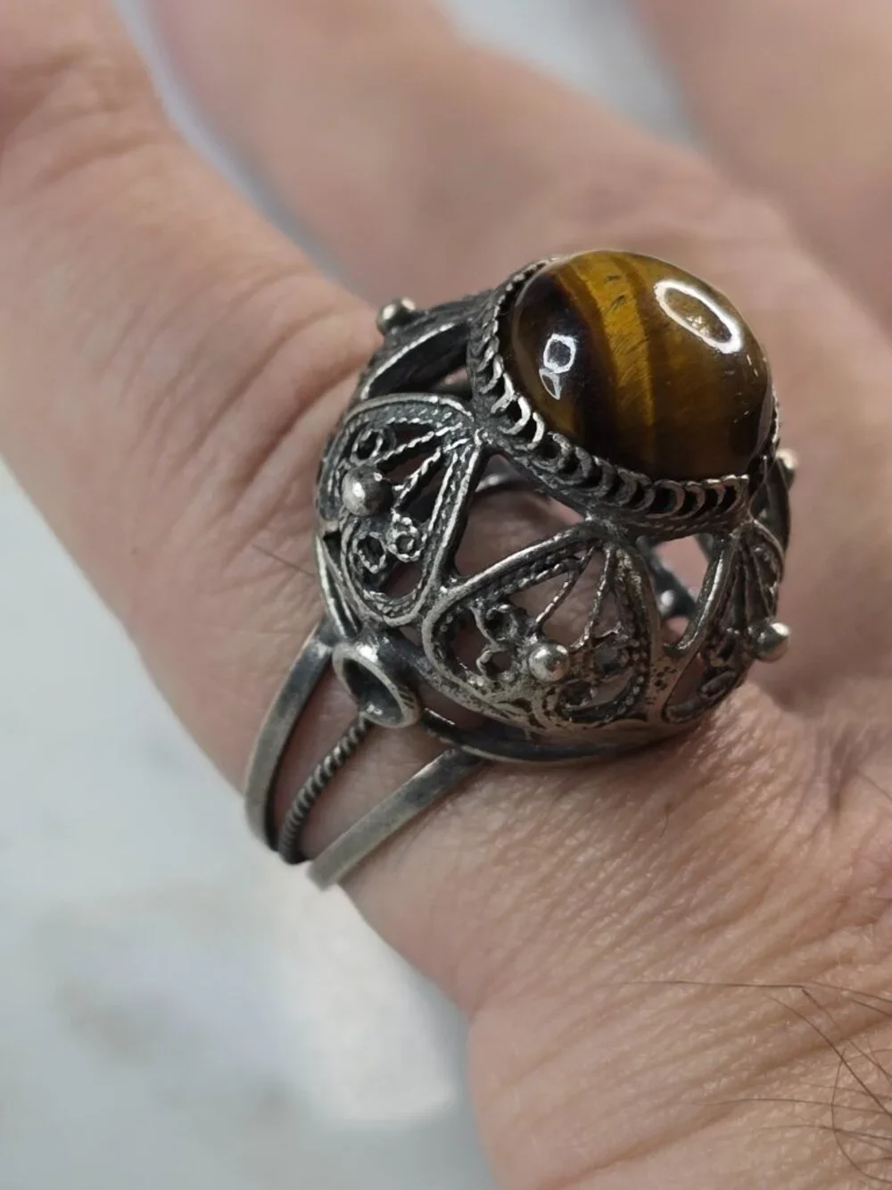 Womens Vintage Estate Sterling Silver Tigers Eye Cocktail Ring 7.1g E4110